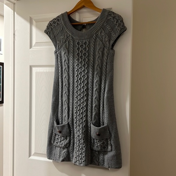 Dresses & Skirts - Hand knit crochet sweater dress in baby blue new without tag